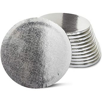 Professional Smooth Round Cake Drums, Silver Foil Wrapping (10 in 12 Pack)