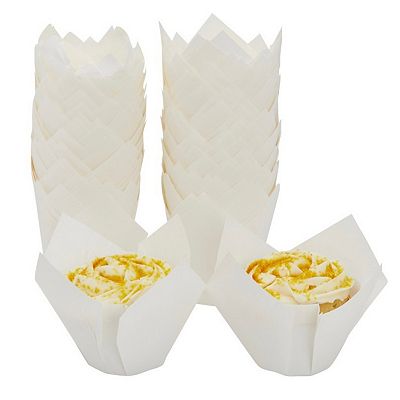 100-Pack White Tulip Cupcake Liners for Wedding, Paper Muffin