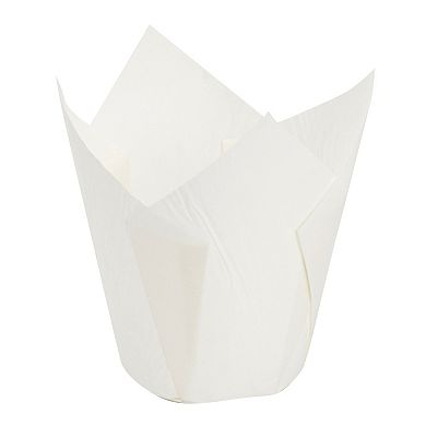 100-Pack White Tulip Cupcake Liners for Wedding, Birthday Party, Parchment Paper Baking Cups and Muffin Wrappers for Baby Shower, Tea Party Decorations (2.2x3.15 in)