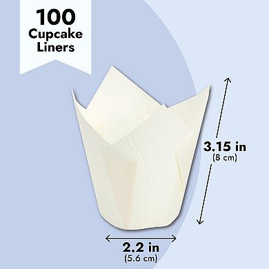 100-Pack White Tulip Cupcake Liners for Wedding, Paper Muffin Wrappers