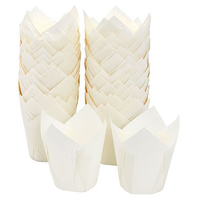 100-Pack White Tulip Cupcake Liners for Wedding, Birthday Party, Parchment Paper Baking Cups and Muffin Wrappers for Baby Shower, Tea Party Decorations (2.2x3.15 in)