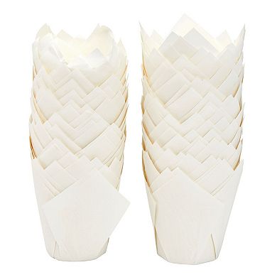 100-Pack White Tulip Cupcake Liners for Wedding, Paper Muffin Wrappers