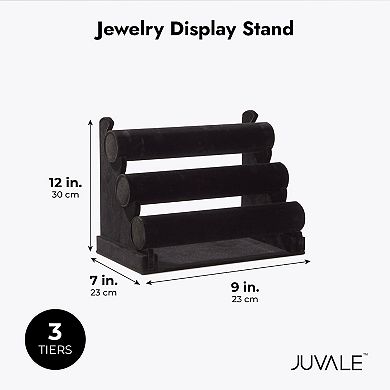 Black Velvet Jewelry Display Stand, 3 Tier Holder for Bracelets and Bangles