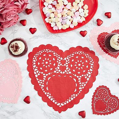 100pcs Red Heart Dollies Lace Paper for Valentine's Day, Wedding Decorations 10"