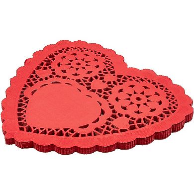 100pcs Red Heart Dollies Lace Paper for Valentine's Day, Wedding Decorations 10"