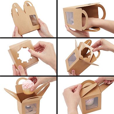 50-pack Single Cupcake Boxes For Bakery - Individual Kraft Paper Containers