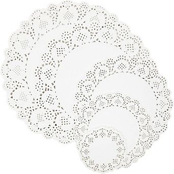 250 Pack Lace Paper Doilies for Arts and Crafts, Round White Table Placemats (5 Sizes)