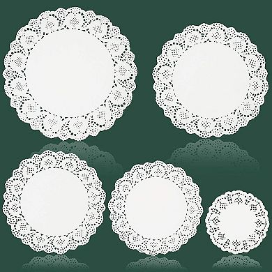 250 Pack Lace Paper Doilies for Arts and Crafts, Round White Table Placemats (5 Sizes)