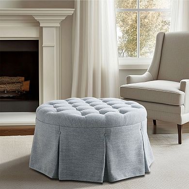 Martha Stewart Terri Skirt Button Tufted Round Ottoman