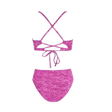 Cupshe Women's V Neck Scalloped High Waisted Floral Bikini Set