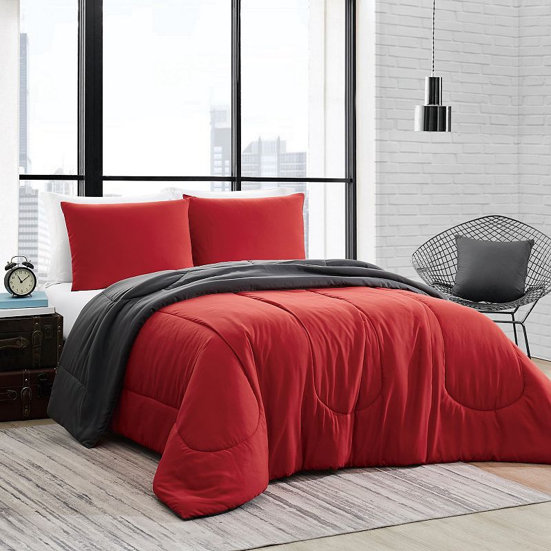 FUBU Solid Brushed Reversible Down-Alternative Comforter Set with Shams, Mu