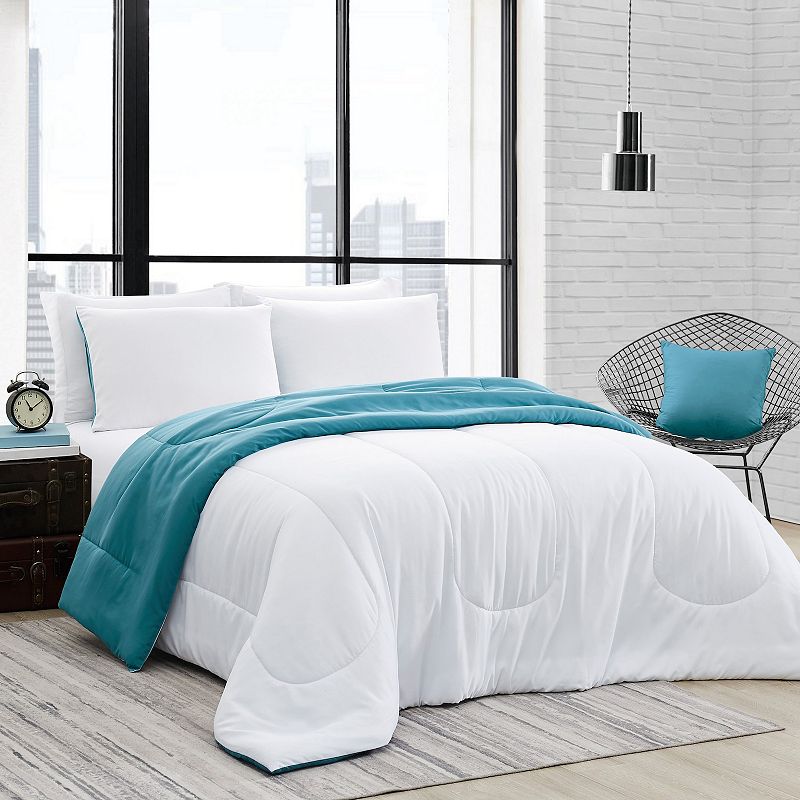 FUBU Solid Brushed Reversible Down-Alternative Comforter Set with Shams, Mu