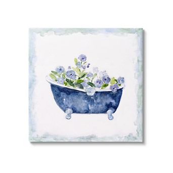 Stupell Home Decor Blue Floral Bathtub Canvas Wall Art