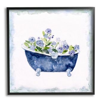 Stupell Home Decor Blue Floral Bathtub Framed Wall Art