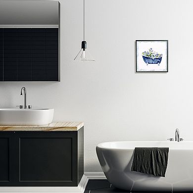 Stupell Home Decor Blue Floral Bathtub Framed Wall Art
