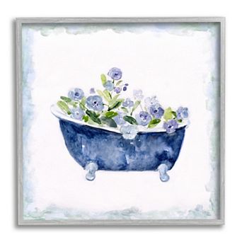 Stupell Home Decor Blue Floral Bathtub Framed Wall Art