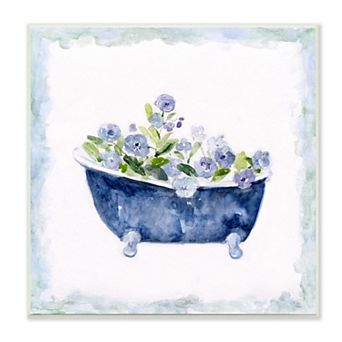 Stupell Home Decor Blue Floral Bathtub Plaque Wall Art