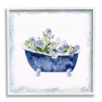 Stupell Home Decor Blue Floral Bathtub Framed Wall Art