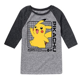 Boys 8-20 Pokemon Pikachu Stats Raglan Tee