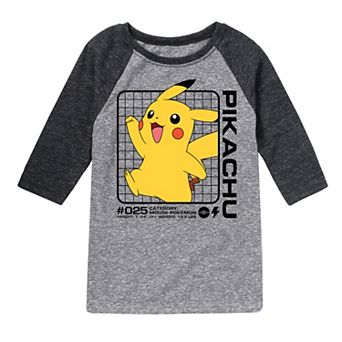 Boys 8-20 Pokemon Pikachu Stats Raglan Tee