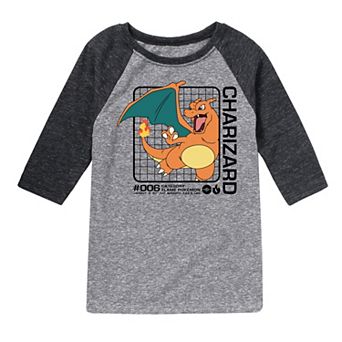 Boys 8-20 Pokemon Charizard Stats Raglan Tee