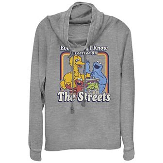 Juniors' Sesame Street Everything I Know Cowlneck Graphic Lightweight Long Sleeve