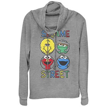 Juniors' Sesame Street Big Bird Elmo Cookie Monster Oscar The Grouch Circle Cowlneck Graphic Lightweight Long Sleeve