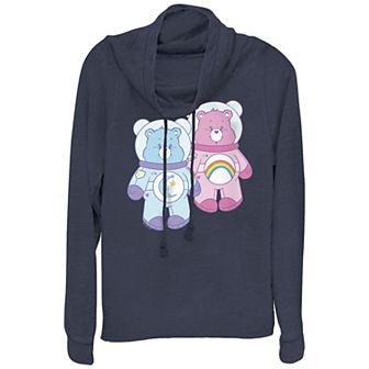 Juniors' Care Bears Bedtime Bear And Cheer Bear Space Suits Cowlneck Graphic Lightweight Long Sleeve