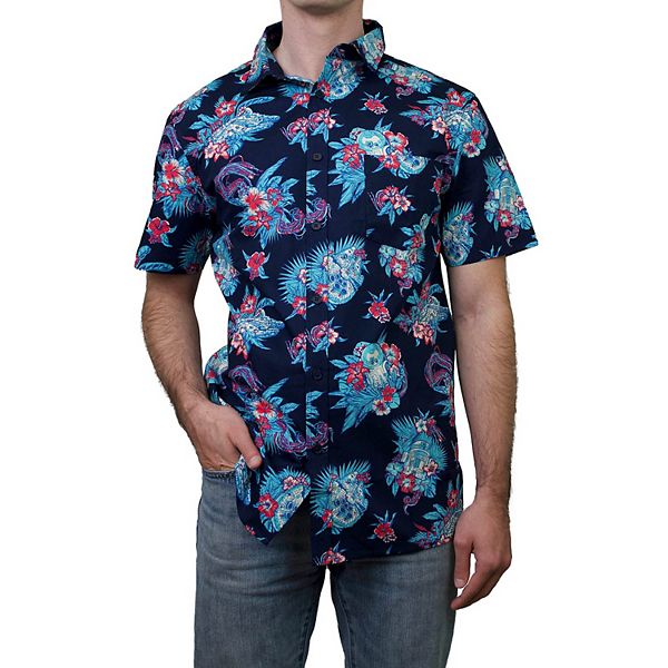 Men's R2D2 Hawaiian Flowers Button Up