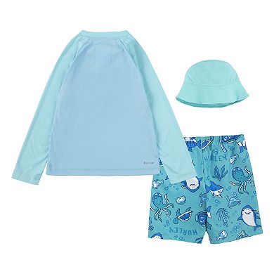 Toddler Boy Hurley Scuba Raglan UPF 50+ H2O-Dri Top, Hat & Swim Trunks Set