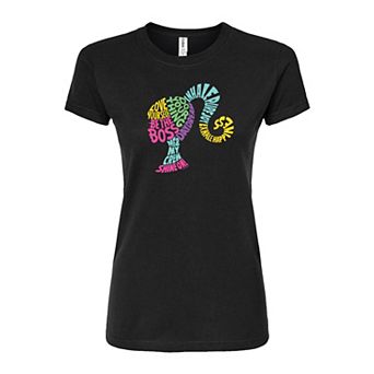Juniors' Barbie Empowerment Words Fitted Graphic Tee