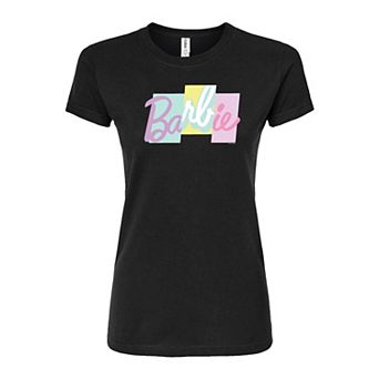 Juniors' Barbie Panel Logo Fitted Graphic Tee