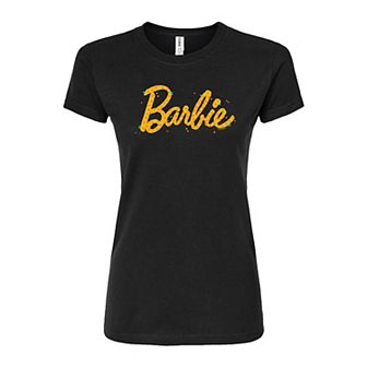 Juniors' Barbie Floral Logo Fitted Graphic Tee