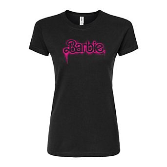 Juniors' Barbie Spraypaint Logo Fitted Graphic Tee