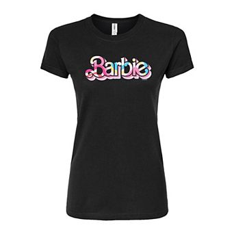 Juniors' Barbie Pattern Logo Fitted Graphic Tee