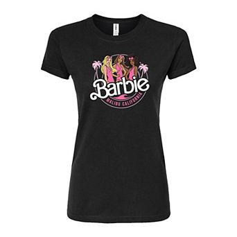 Juniors' Barbie "Malibu California" Logo Fitted Graphic Tee