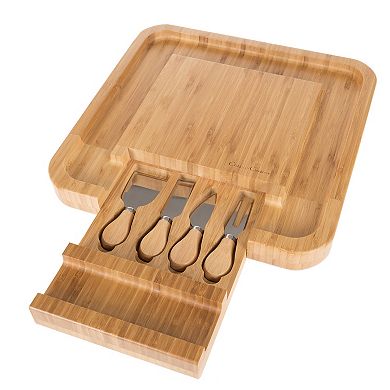 Classic Cuisine Bamboo Cheese Serving Tray with Stainless Steel