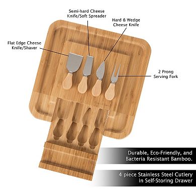 Classic Cuisine Bamboo Cheese Serving Tray with Stainless Steel