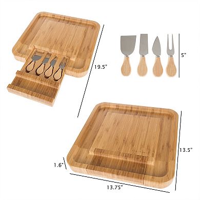 Classic Cuisine Bamboo Cheese Serving Tray with Stainless Steel