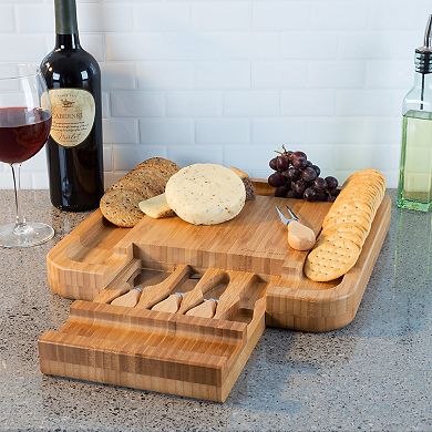 Classic Cuisine Bamboo Cheese Serving Tray with Stainless Steel