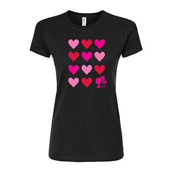 Juniors' Barbie Heart Grid Fitted Graphic Tee