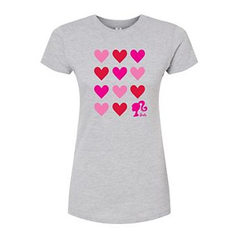 Juniors' Barbie Heart Grid Fitted Graphic Tee