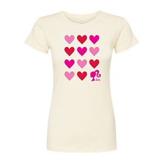 Juniors' Barbie Heart Grid Fitted Graphic Tee
