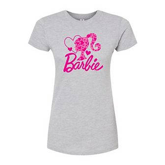 Juniors' Barbie Logo Hearts Fitted Graphic Tee