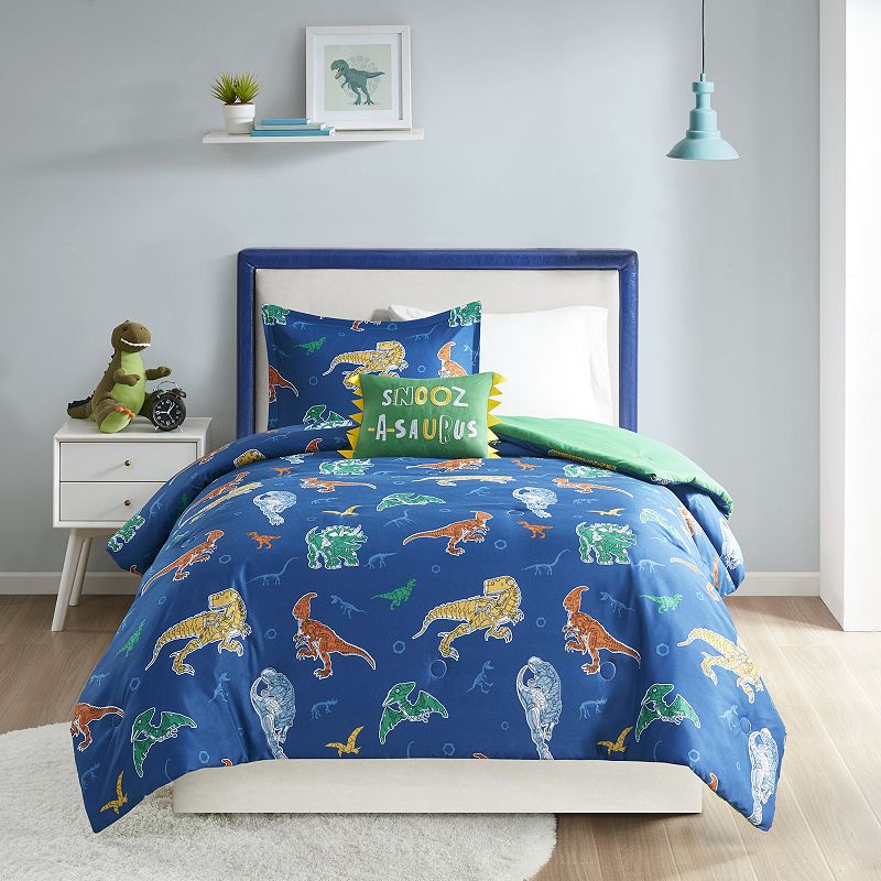 Mi Zone Kids Tyler Ultra-Soft Colorful Dinosaur Comforter Set With Throw Pi