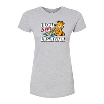 Juniors' Garfield "I Love Lasagna" Valentine's Fitted Graphic Tee