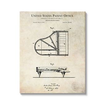 Stupell Home Decor Grand Piano Patent Canvas Wall Art