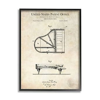Stupell Home Decor Grand Piano Patent Framed Wall Art