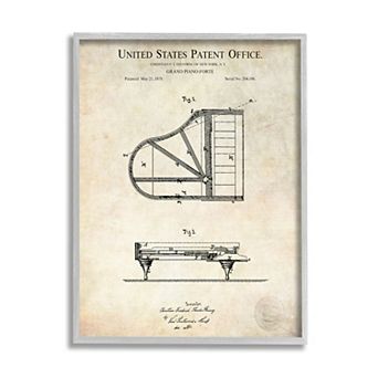 Stupell Home Decor Grand Piano Patent Framed Wall Art