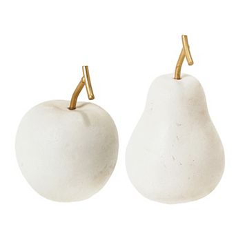 American Art Decor Cream Resin Apple & Pear Fruit Table Decor, 2 pc Set